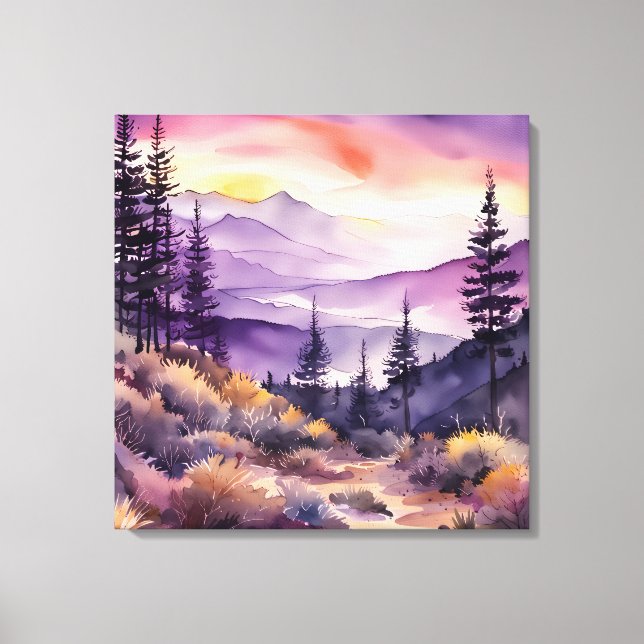  Morning Mist Smokey Mountains Watercolor  Canvas Print (Front)