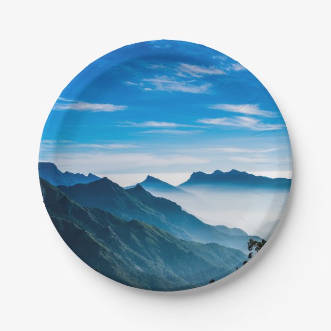 Morning Mountains Mist Landscape Paper Plate (Front)