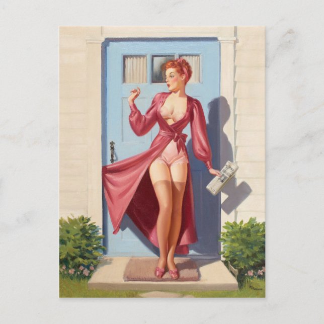 Morning Newspaper Pin-Up Girl Postcard (Front)