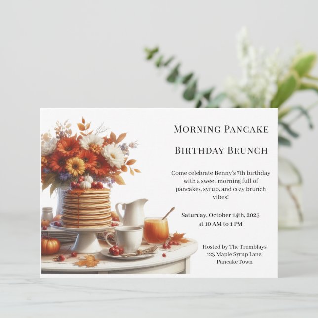 Morning Pancake Birthday Brunch | Cozy Weekend  Invitation (Standing Front)