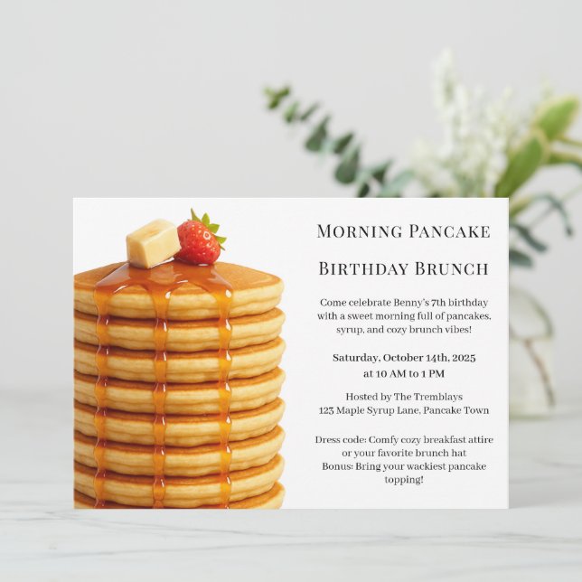 Morning Pancake Birthday Brunch | Cozy Weekend  Invitation (Standing Front)