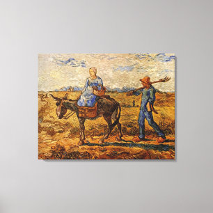 Morning peasant couple going to work canvas print