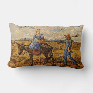 Morning peasant couple going to work lumbar pillow