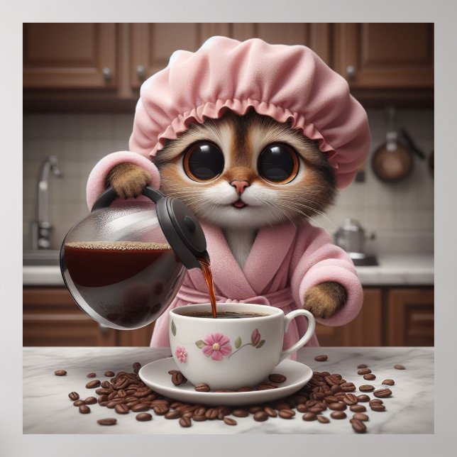 Morning Purr-fection - Whimsical Cat Barista Poste Poster (Front)