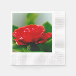 Morning red Rose covered with dew drops Napkin