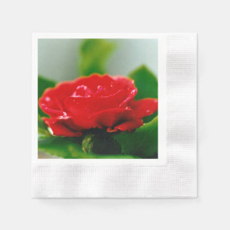 Morning red Rose covered with dew drops Napkin