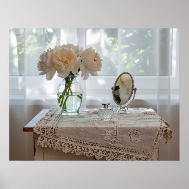 Morning Reverie on the Vanity – Soft Pastel Floral Poster (Front)