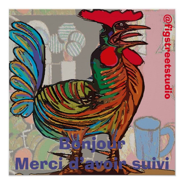 Morning Rooster, edit text, Glossy Poster (Front)
