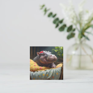 "Morning Snuggles: Baby Hippo Wakes in Basket, Card