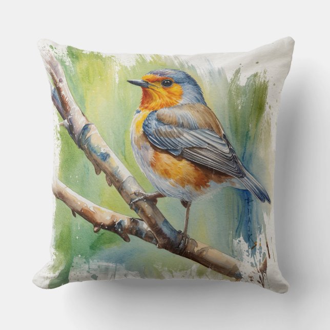 Morning Song robin bird painting wall art Throw Pillow (Front)