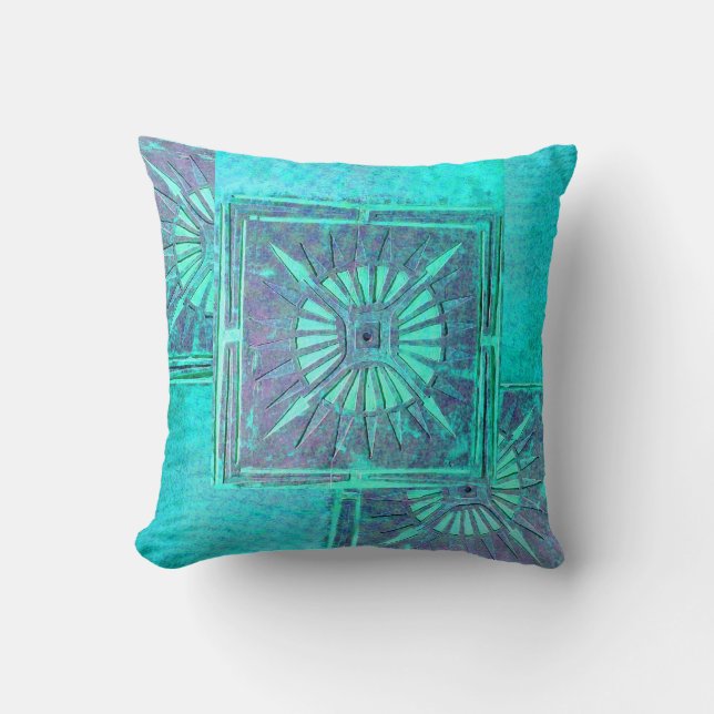 MORNING STAR ,Aqua Blue Turquase Throw Pillow (Front)