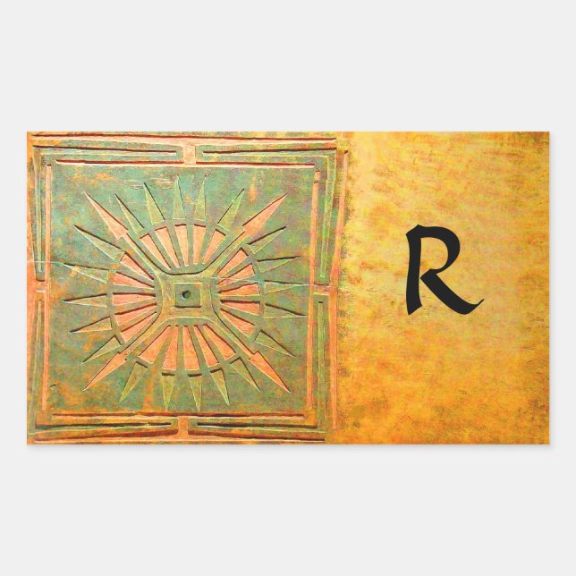 MORNING STAR MONOGRAM , antique yellow,brown,green Sticker (Front)