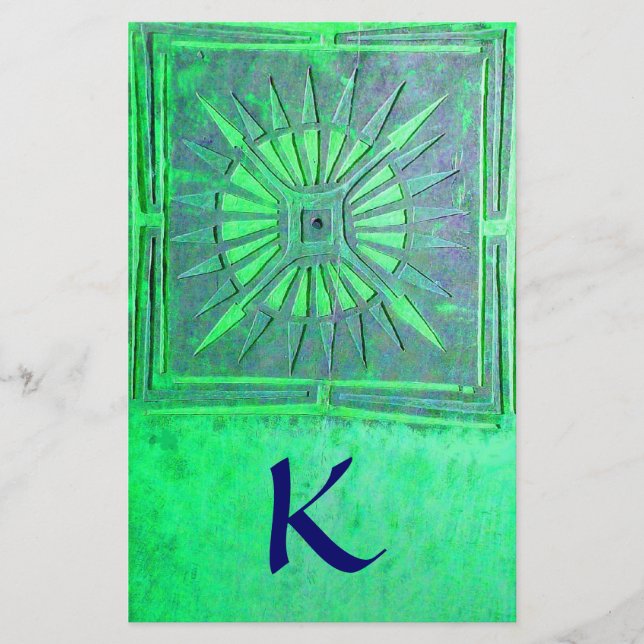 MORNING STAR MONOGRAM , green blue Stationery (Front)