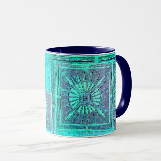 MORNING STAR Pawnee Aqua Blue Turquoise Monogram Mug (Front Right)