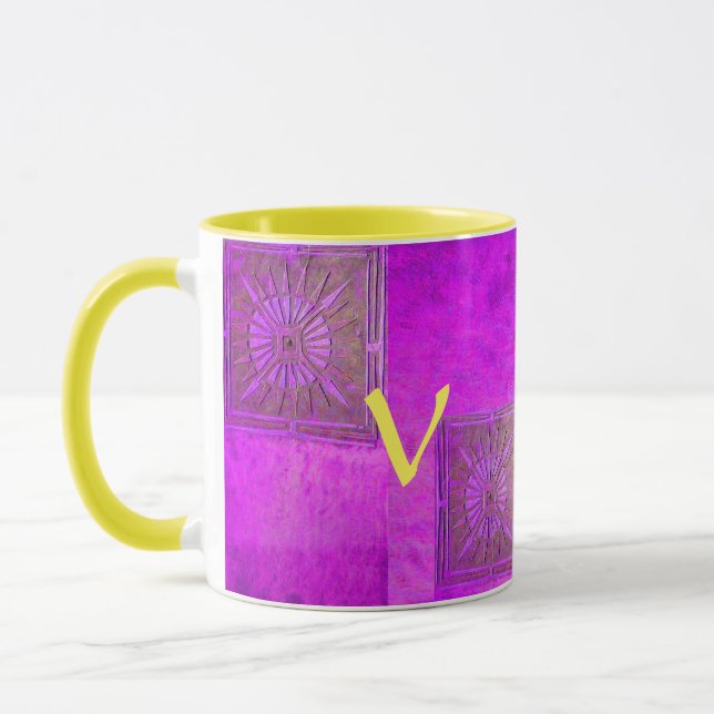 MORNING STAR Pawnee Purple Yellow Monogram Mug (Left)