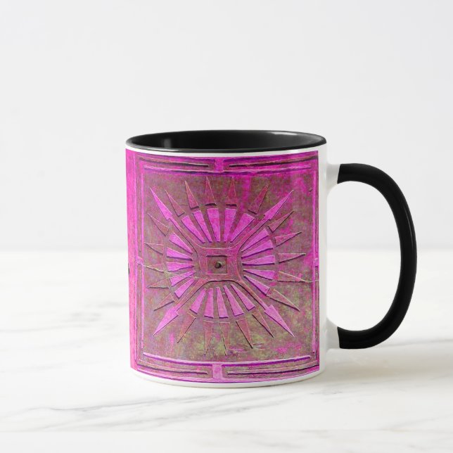 MORNING STAR Pink,Fuchsia Black, Monogram Mug (Right)