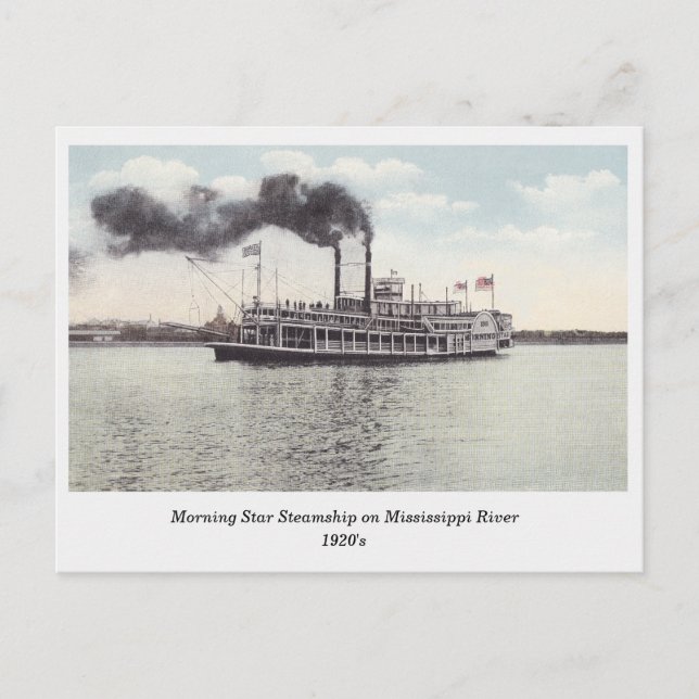 Morning Star Steamship on Mississippi old postcard (Front)