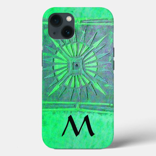 MORNING STAR , Teal Green Black Monogram Case-Mate iPhone Case (Back)