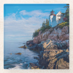 Morning Sun At Bass Harbour Lighthouse Glass Coaster