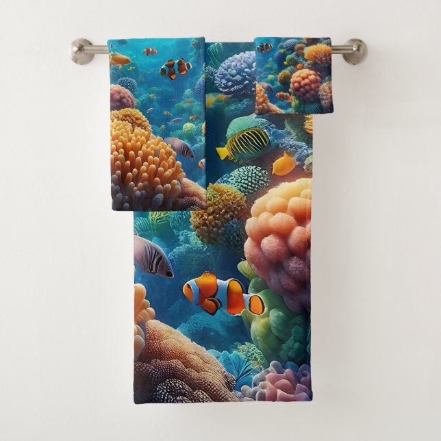 Morning Sun Rises over a Tropical Ocean Seascape Bath Towel Set (Insitu)