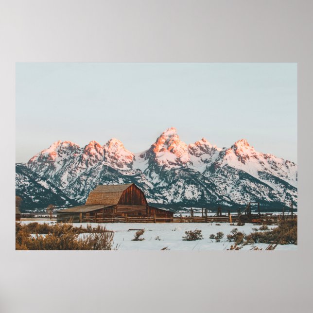 Morning Sunrise Cabin at Grand Teton National Park Poster (Front)