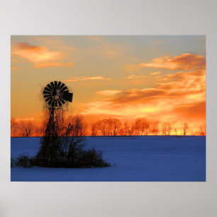 Morning Sunrise with Windmill in Winter  Poster