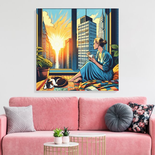 Morning Time in the City | Woman Reflecting Canvas Print (Insitu(LivingRoom))