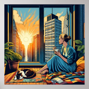 Morning Time in the City   Woman Reflecting Poster
