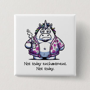 Morning Unicorn in a Bathrobe Drinking Coffee 2 Inch Square Button