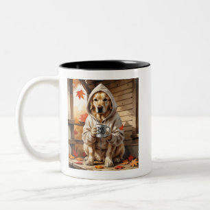 Morning with My Pup – Cozy Dog Dad Porch Print Two-Tone Coffee Mug