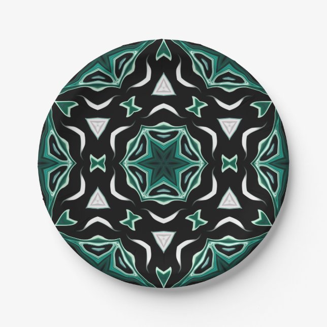 Moroccan african ethnic dark pattern kaleidoscope paper plate (Front)