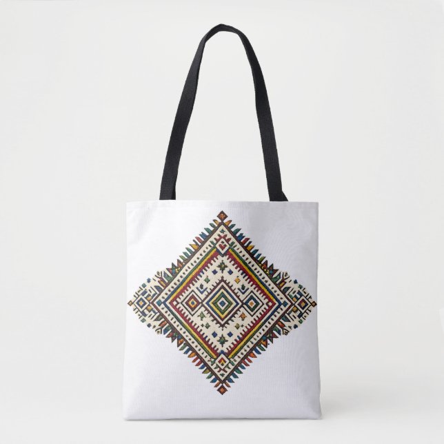 Moroccan Amazigh Embroidery Geometric Pattern | Tr Tote Bag (Front)