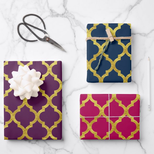 Moroccan Arabesque Gold Wrapping Paper Sheet (Front)