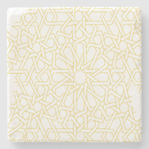 Moroccan art design on gold colour stone coaster
