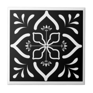 Moroccan Black and White Flower Tile