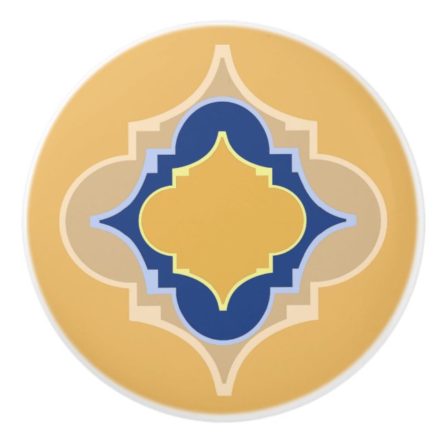 Moroccan blue and gold hues shapes ceramic knob (Front)