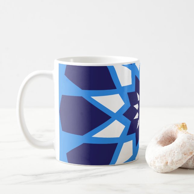 Moroccan Blue And White Pattern Coffee Mug (With Donut)