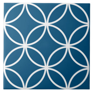 Moroccan blue and white petals circle diamond tile