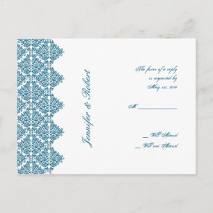 Moroccan Blue Damask RSVP Postcard