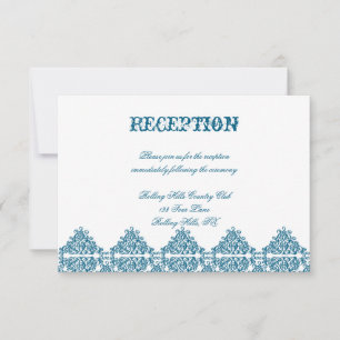 Moroccan Blue Damask Wedding Reception Invitation