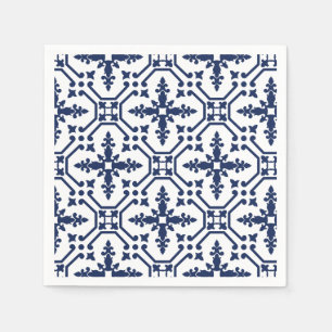 Moroccan blue geometric decorative ornamental tile napkin