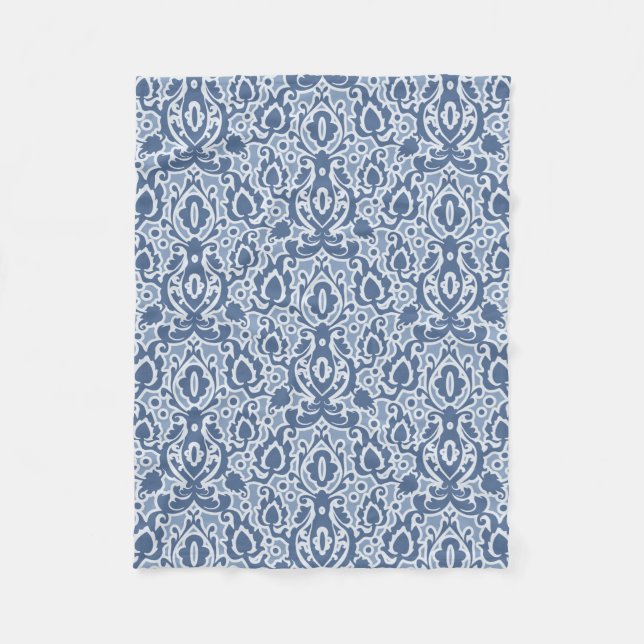 Moroccan Blue Grey Casbah Damask Fleece Blanket (Front)
