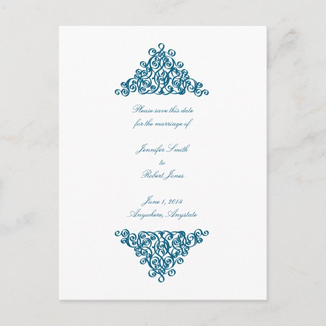 Moroccan Blue Save the Date Postcard (Front)