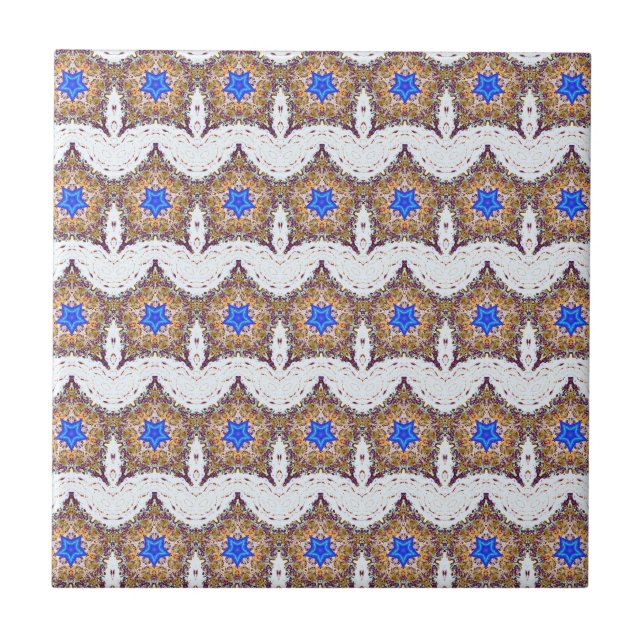moroccan blue stars and white rows tile (Front)