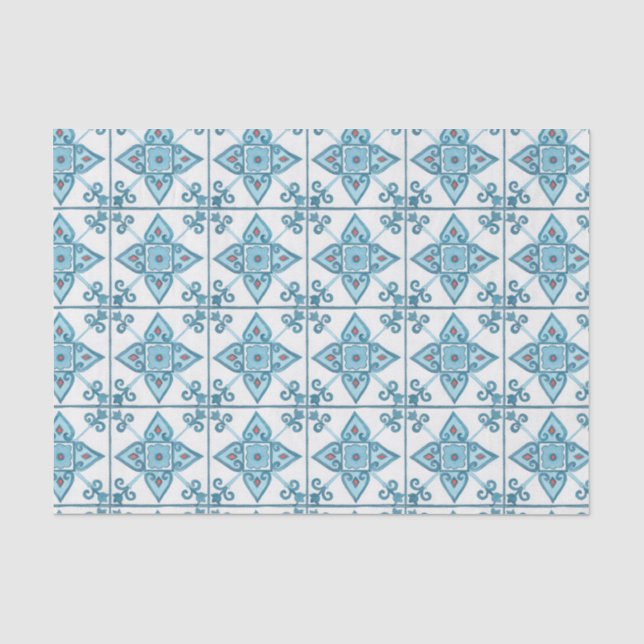 Moroccan Blue Tile Motif Tissue Paper (Front)