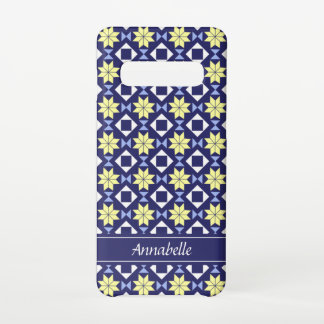 Moroccan Bohemian Yellow Flowers Blue Pattern Samsung Galaxy Case