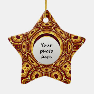 Moroccan Boho Red Gold Abstract Pattern Ceramic Ornament