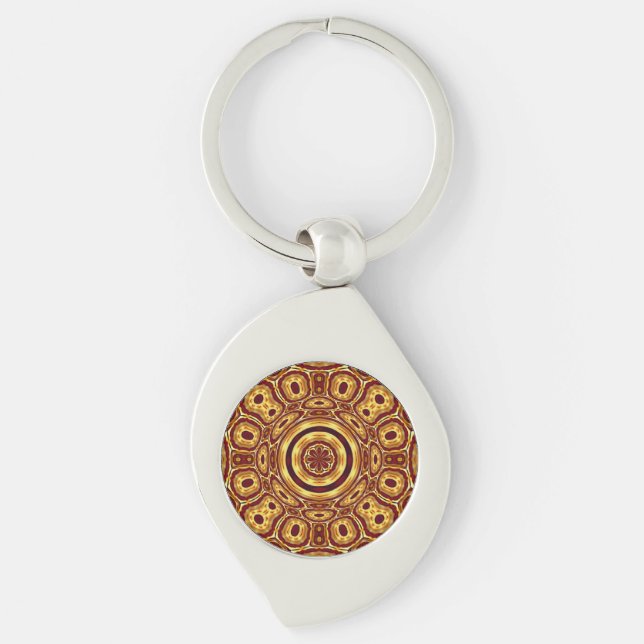 Moroccan Boho Red Gold Abstract Pattern Keychain (Front)