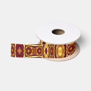 Moroccan Boho Red Gold Abstract Pattern Satin Ribbon