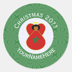 Moroccan Christmas Angel Flag Personalized  Classic Round Sticker